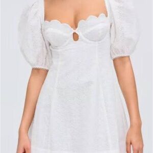 For Love And Lemons White Puff Sleeve Mini Dress